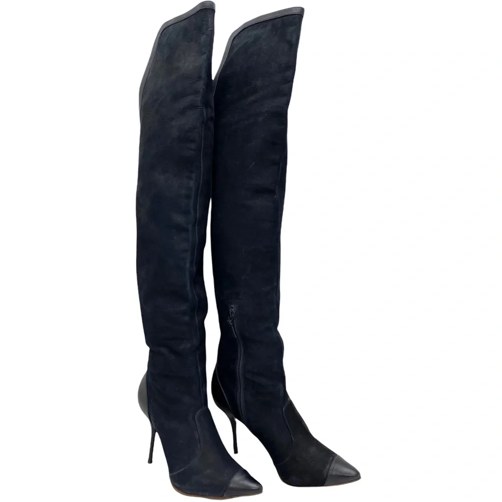 Sophia Webster Hallie Nubuck Leather Over the Knee Heel Boot in Black - Picture 7 of 16